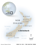 Locator map of Christchurch in New Zealand