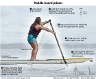 Photo and graphic of a paddleboarder to show the process of how to paddleboard